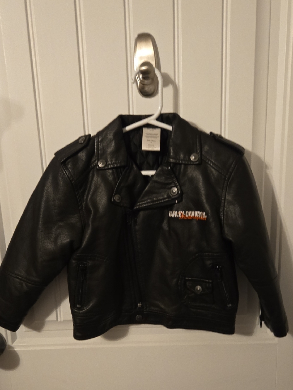 Harley-Davidson Kids Black Faux-Leather Moto Jacket with Orange Logo